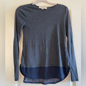 LOFT Navy Striped Long Sleeve Top